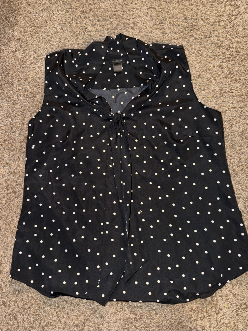 Ann Taylor Black Sleeveless Polka Dot Tie-Front Blouse